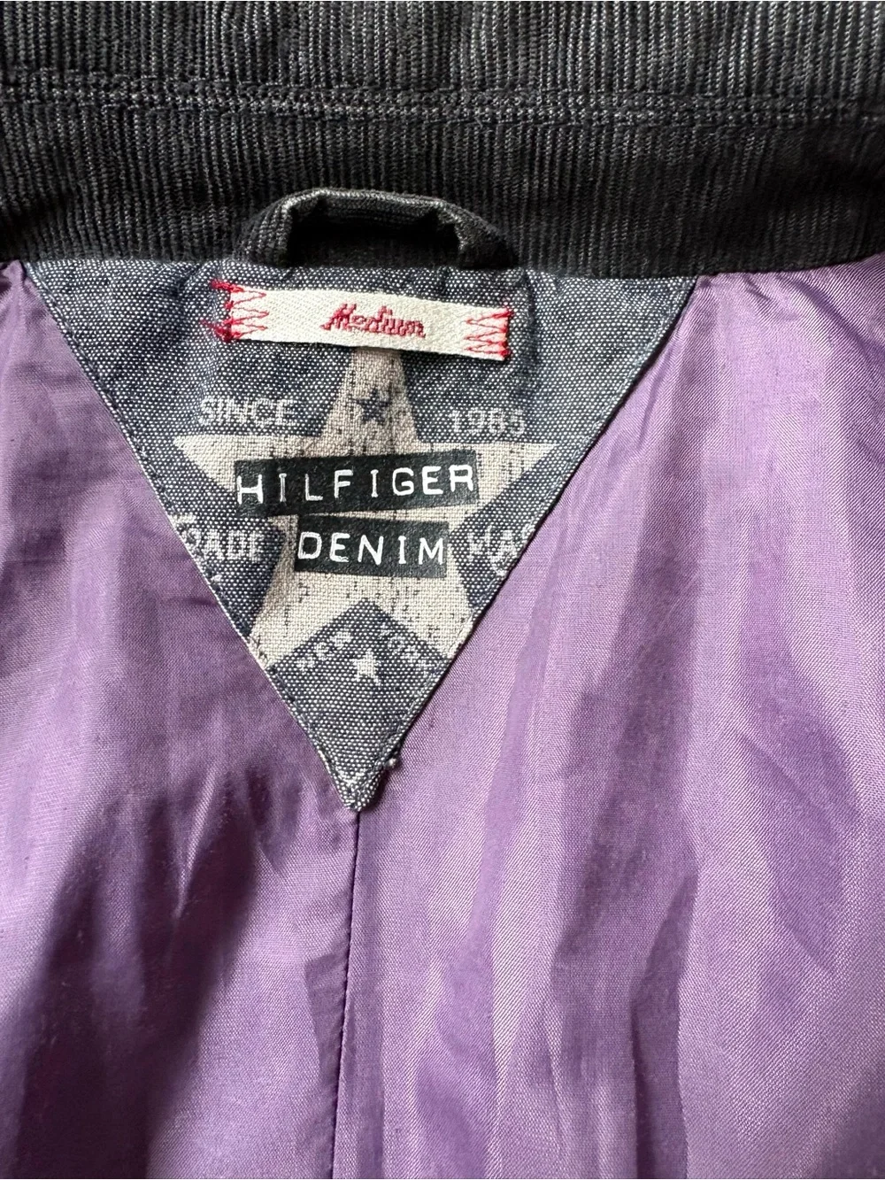 Vintage Tommy Hilfiger Denim Corduroy Blazer Jacket Gray Purple Lining Men's M